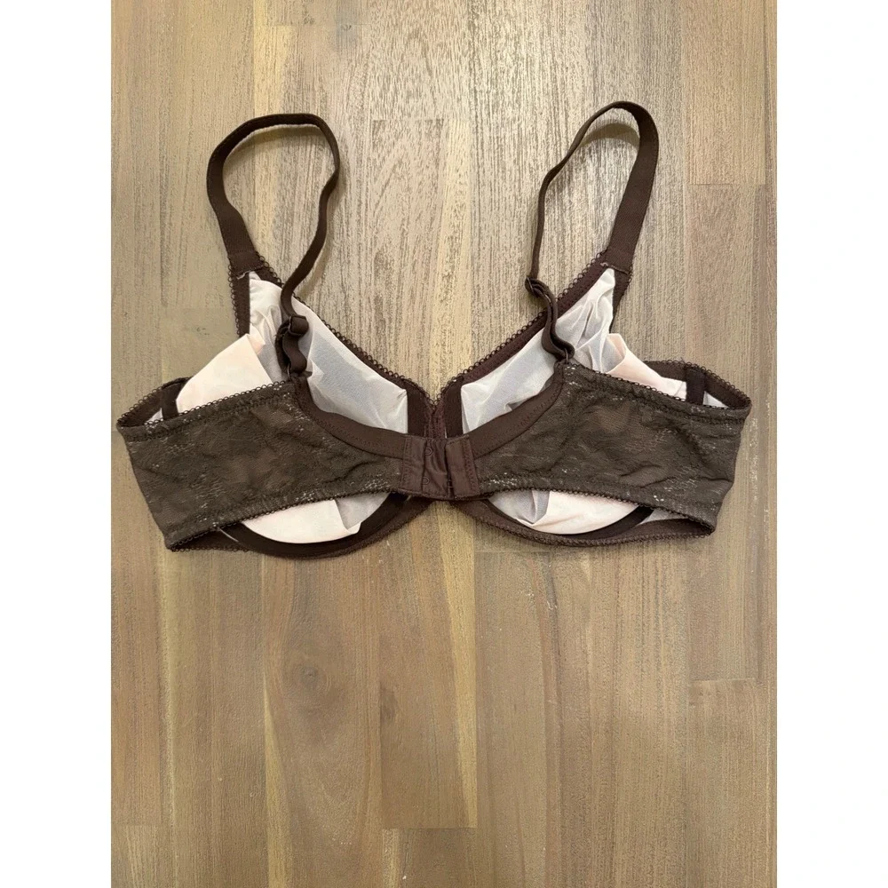 Wacoal Halo Lace Underwire Unlined Chocolate Brown Floral  36D‎